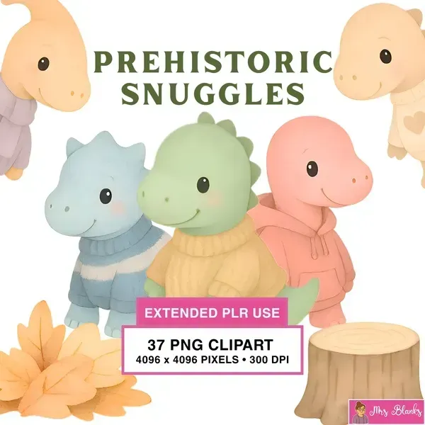 Cute Dinosaur Snuggle Clipart PNG - Extended License