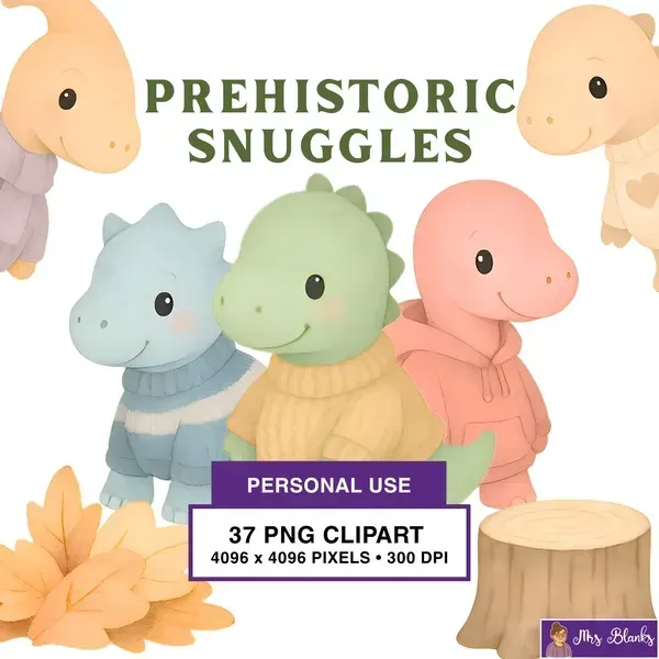 Cute Dinosaur Snuggle Clipart PNG - Personal Use License