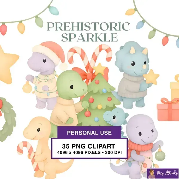 Christmas Dinosaur Sparkle Clipart PNG - Personal Use License