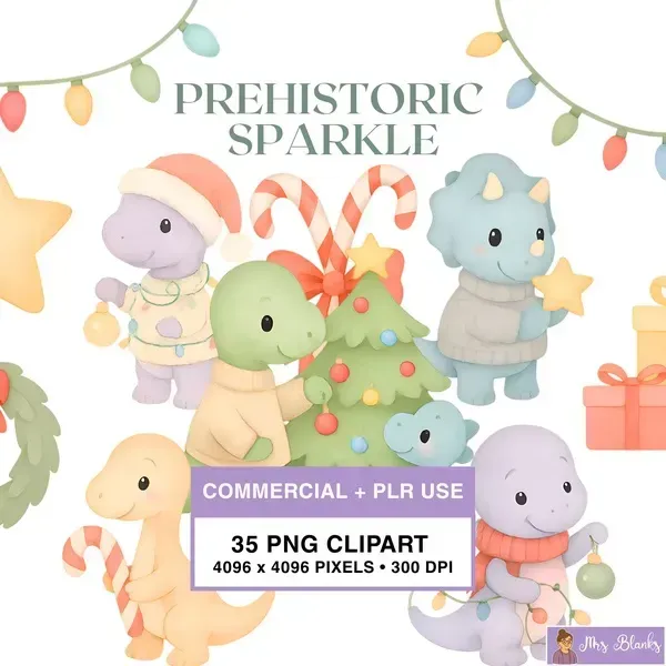 Christmas Dinosaur Sparkle Clipart PNG - Commercial + PLR Use License