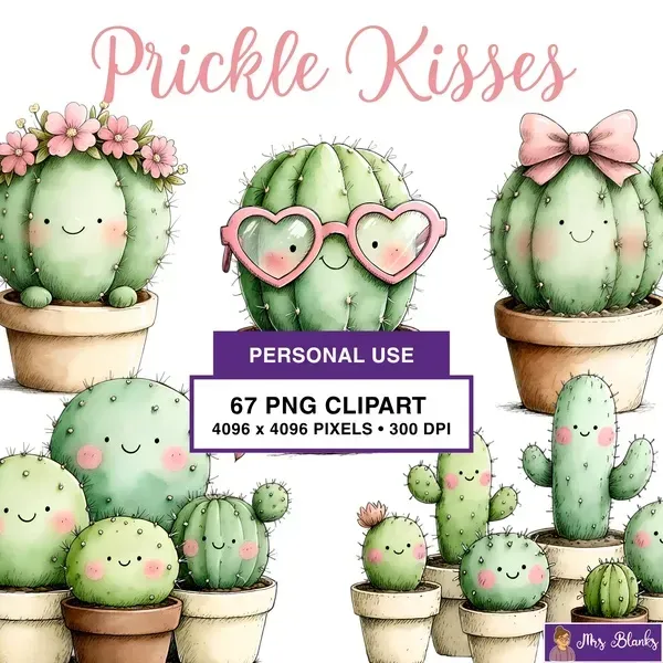 Cute Cactus Love Clipart PNG - Personal Use License