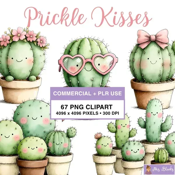 Cute Cactus Love Clipart PNG - Commercial + PLR Use License