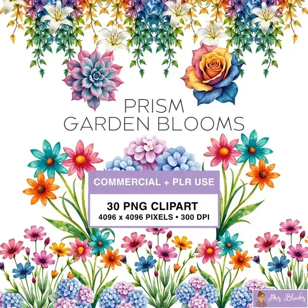 Rainbow Garden Flower Clipart PNG - Commercial + PLR Use License