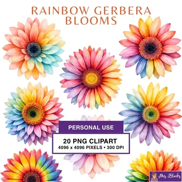 Rainbow Gerbera Flower Clipart PNG - Personal Use License