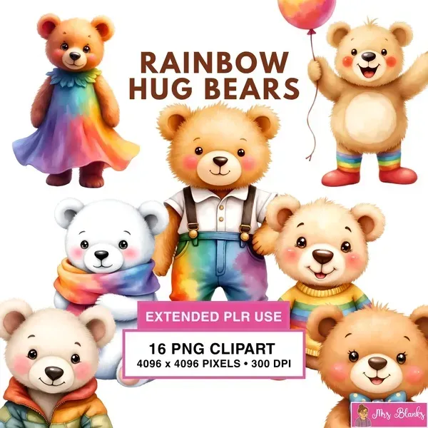 Rainbow Bear Characters Clipart PNG - Extended License