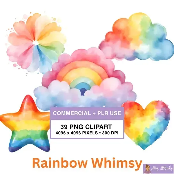 Rainbow Whimsical Elements Clipart PNG - Commercial + PLR Use License