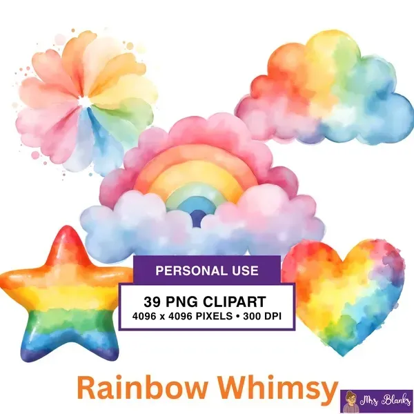 Rainbow Whimsical Elements Clipart PNG - Personal Use License