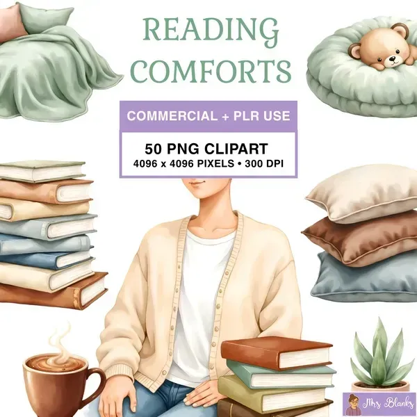 Cozy Reading Lifestyle Clipart PNG - Commercial + PLR Use License