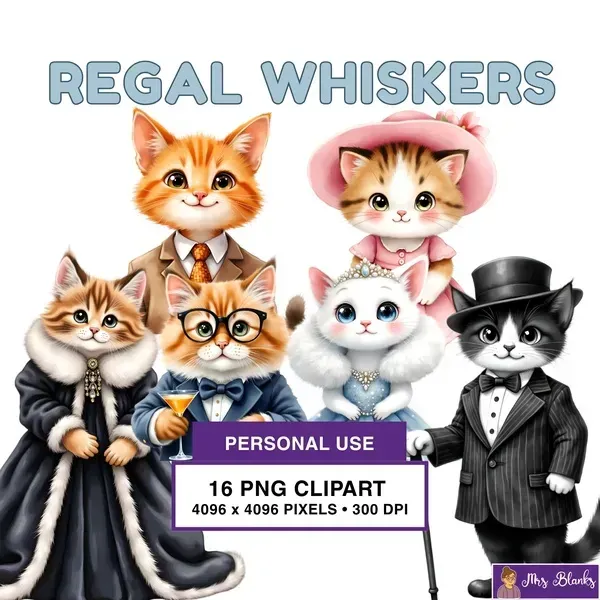 Fancy Cat Characters Clipart PNG - Personal Use License