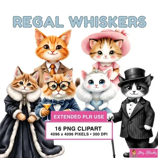Fancy Cat Characters Clipart PNG - Extended License