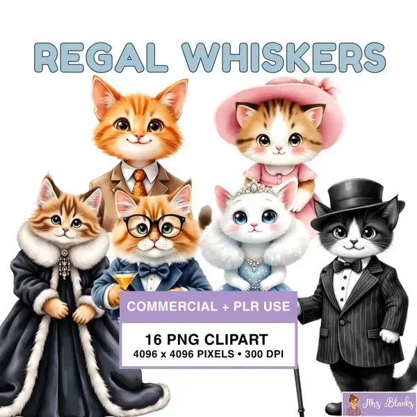 Fancy Cat Characters Clipart PNG - Commercial + PLR Use License
