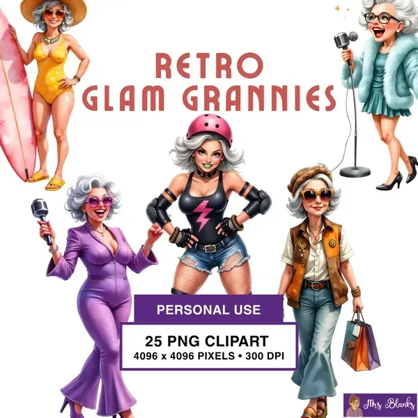 Retro Glam Granny Clipart PNG - Personal Use License