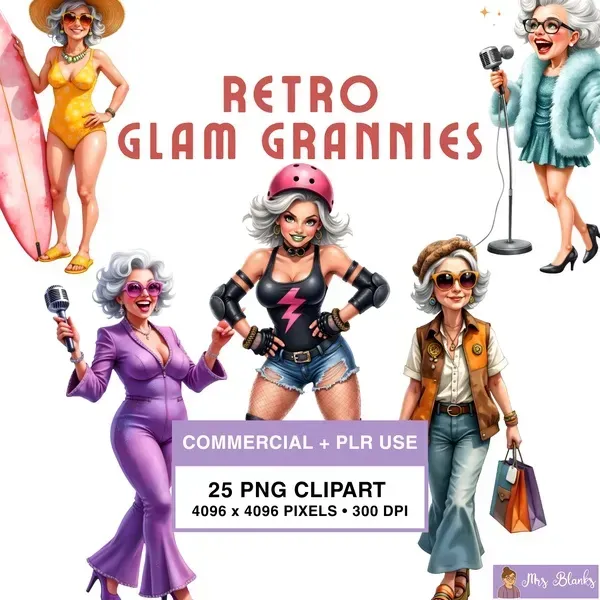 Retro Glam Granny Clipart PNG - Commercial + PLR Use License