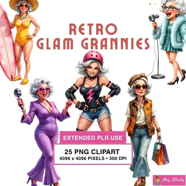 Retro Glam Granny Clipart PNG - Extended License