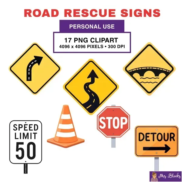Road Safety Signs Clipart PNG - Personal Use License