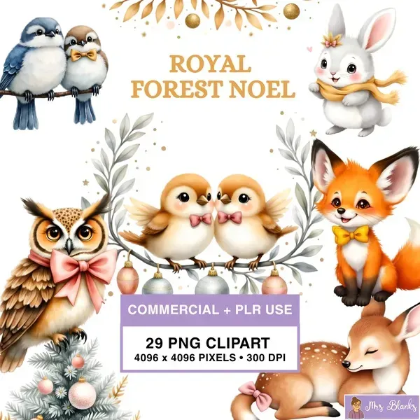 Woodland Christmas Animals Clipart PNG - Commercial + PLR Use License