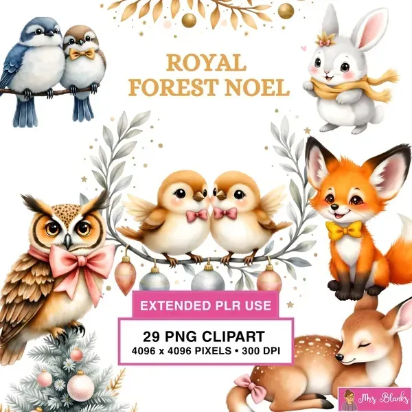 Woodland Christmas Animals Clipart PNG - Extended License