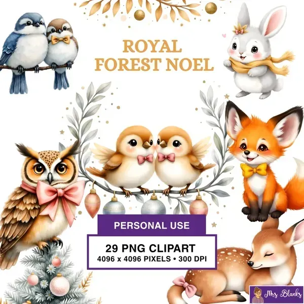 Woodland Christmas Animals Clipart PNG - Personal Use License