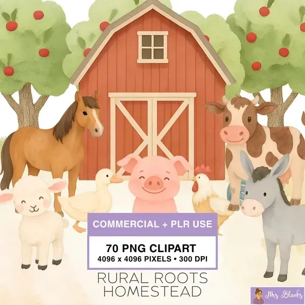 Farm Animal Homestead Clipart PNG - Commercial + PLR Use License