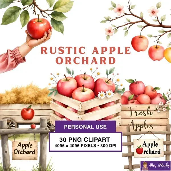 Rustic Apple Orchard Clipart PNG - Personal Use License