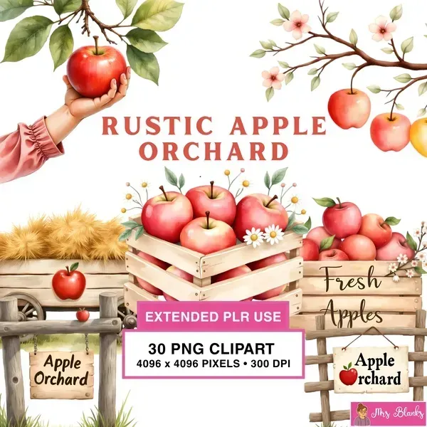 Rustic Apple Orchard Clipart PNG - Extended License