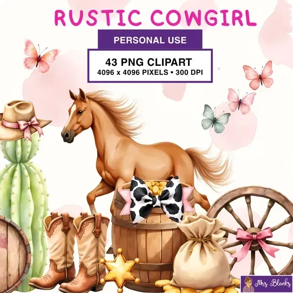 Western Cowgirl Clipart PNG - Personal Use License