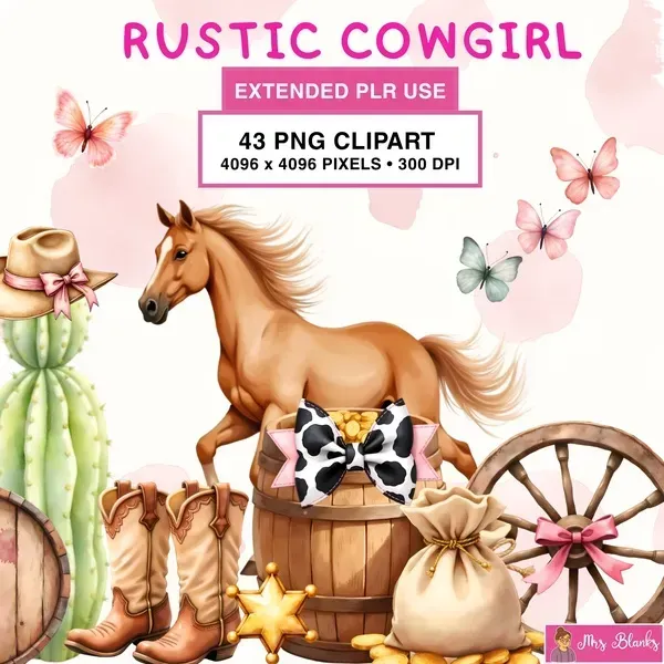 Western Cowgirl Clipart PNG - Extended License