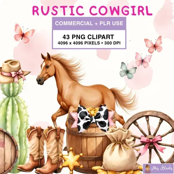 Western Cowgirl Clipart PNG - Commercial + PLR Use License