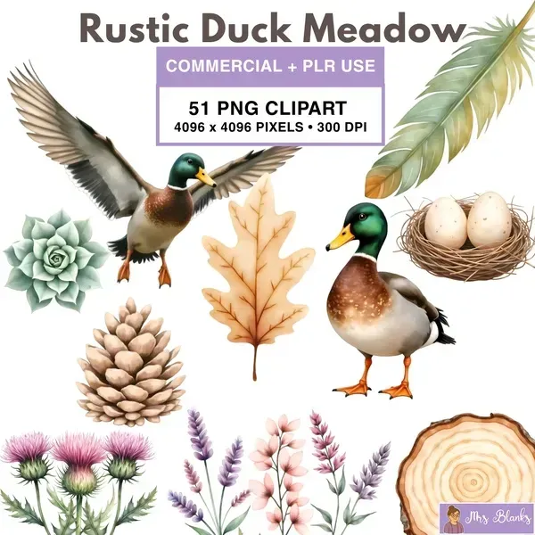 Duck Meadow Nature Clipart PNG - Commercial + PLR Use License