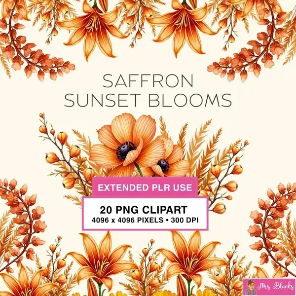 Saffron Floral Blooms Clipart PNG - Extended License