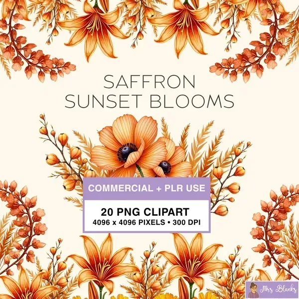 Saffron Floral Blooms Clipart PNG - Commercial + PLR Use License
