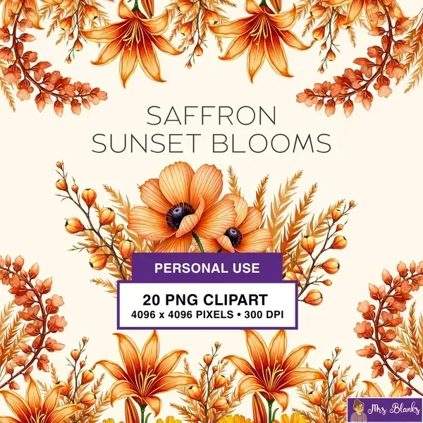 Saffron Floral Blooms Clipart PNG - Personal Use License