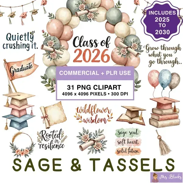 Graduation Sage Aesthetic Clipart PNG - Commercial + PLR Use License