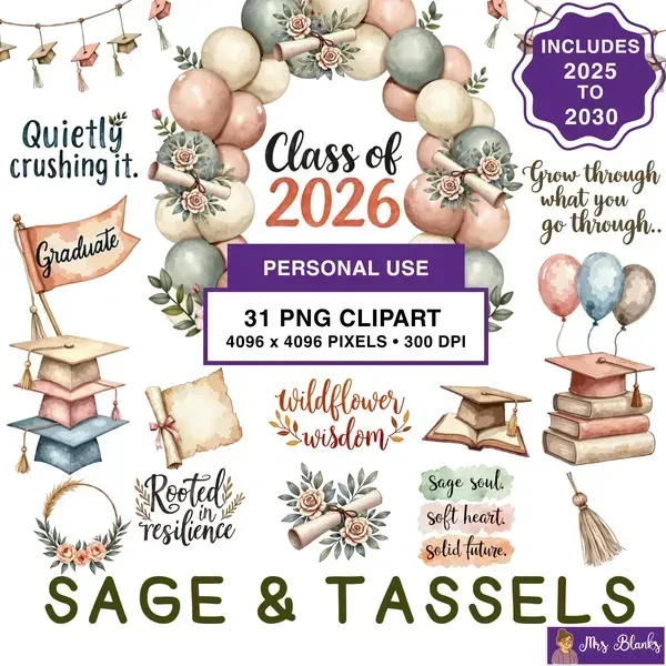 Graduation Sage Aesthetic Clipart PNG - Personal Use License