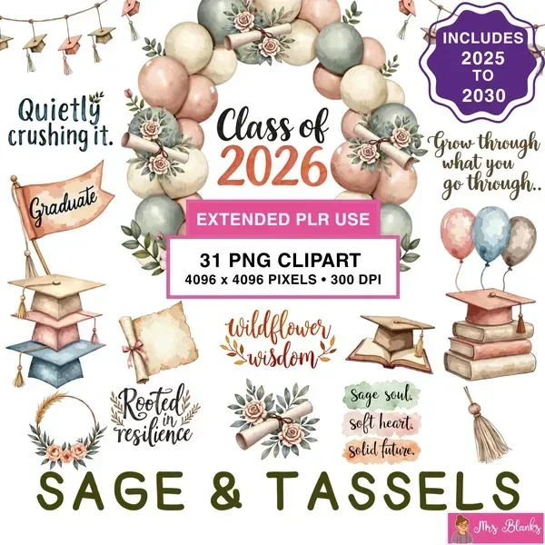 Graduation Sage Aesthetic Clipart PNG - Extended License