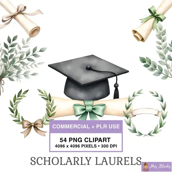 Academic Laurel Graduation Clipart PNG - Commercial + PLR Use License