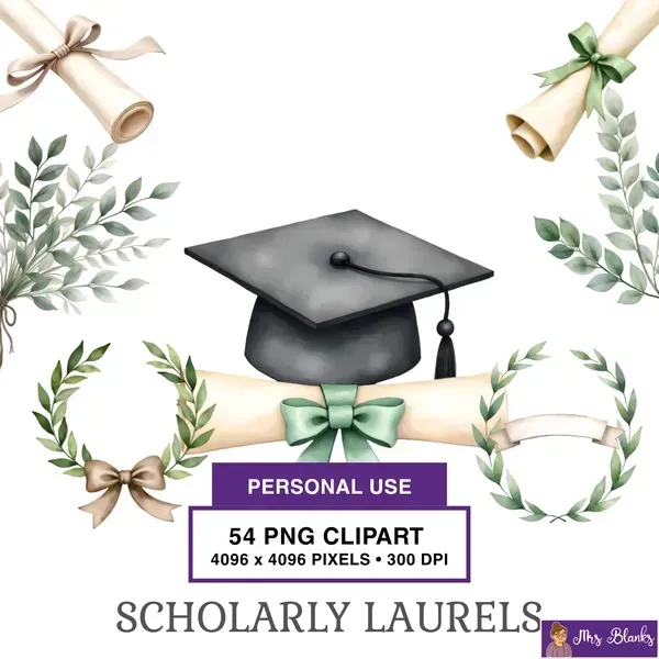 Academic Laurel Graduation Clipart PNG - Personal Use License