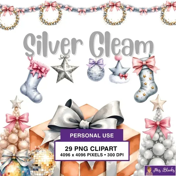 Silver Holiday Decor Clipart PNG - Personal Use License