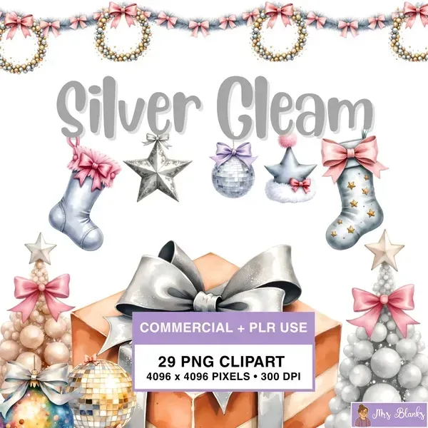Silver Holiday Decor Clipart PNG - Commercial + PLR Use License
