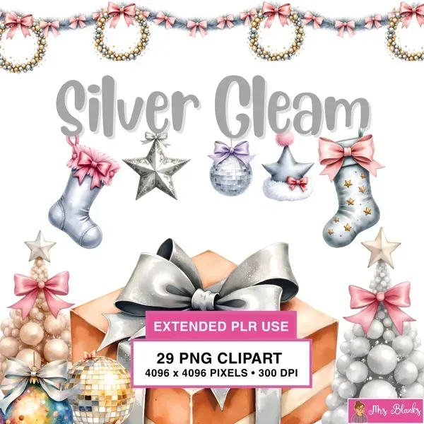 Silver Holiday Decor Clipart PNG - Extended License