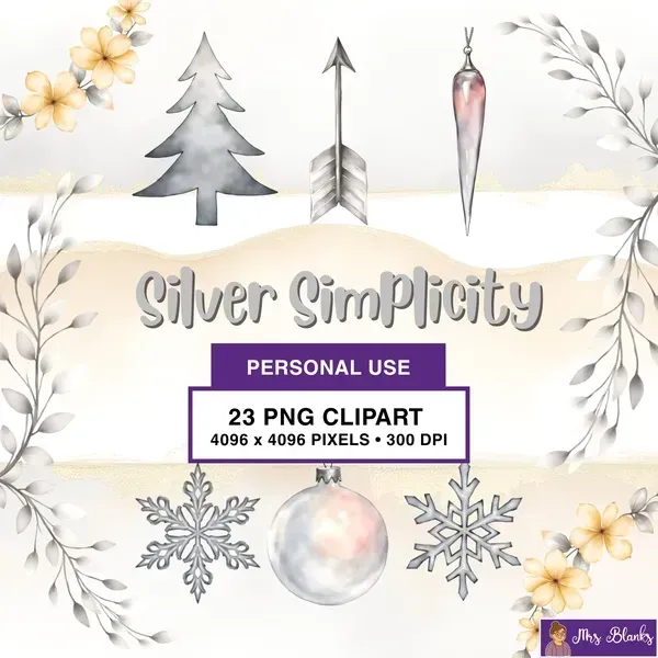 Minimal Silver Winter Clipart PNG - Personal Use License