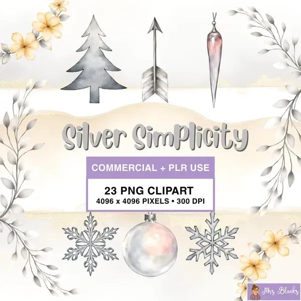 Minimal Silver Winter Clipart PNG - Commercial + PLR Use License