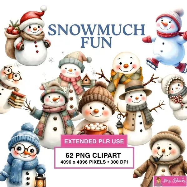 Winter Snowman Clipart PNG - Extended License