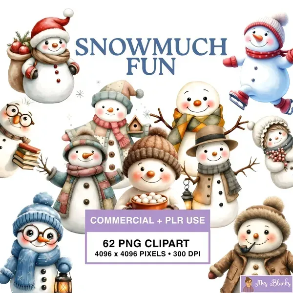 Winter Snowman Clipart PNG - Commercial + PLR Use License