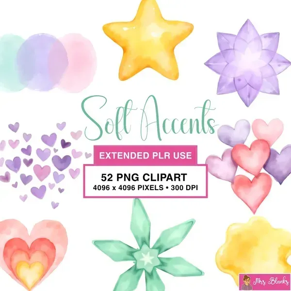 Pastel Hearts and Shapes Clipart PNG - Extended License