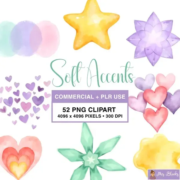 Pastel Hearts and Shapes Clipart PNG - Commercial + PLR Use License