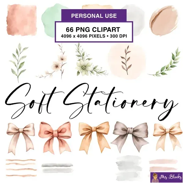 Neutral Bow and Stationery Clipart PNG - Personal Use License