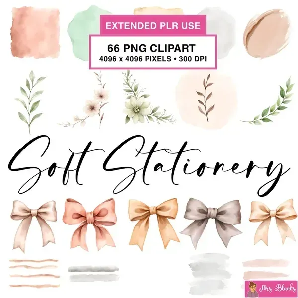 Neutral Bow and Stationery Clipart PNG - Extended License