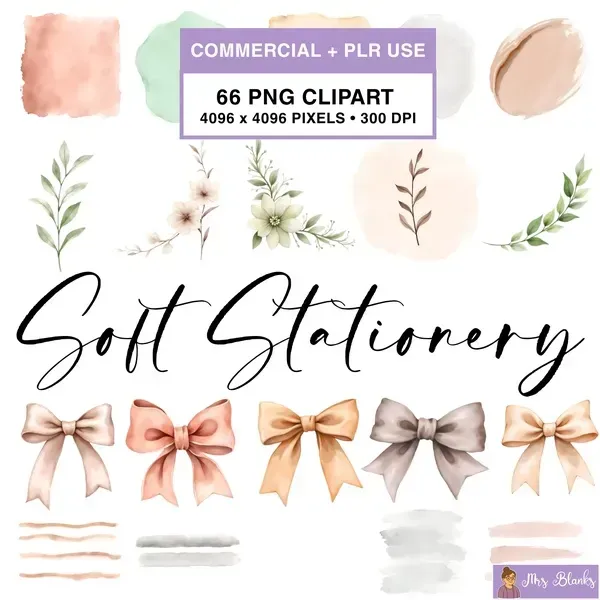 Neutral Bow and Stationery Clipart PNG - Commercial + PLR Use License