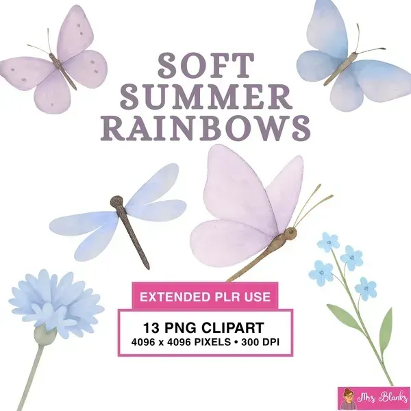 Pastel Butterfly and Floral Clipart PNG - Extended License